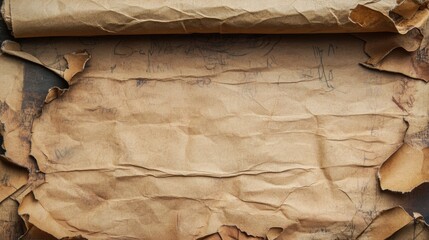 Old rolled paper background. An ancient parchment scroll resting featuring vintage texture