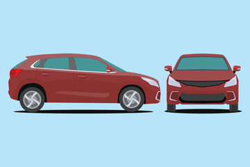 Vector illustration set of SUV car in cartoon flat style. Sets of modern land vehicle in front and side view. Family car in different view. Icon and symbol automobile for transportation advertising