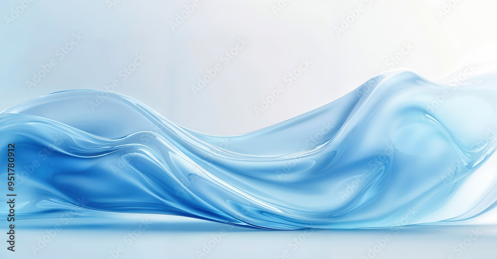 Poster abstract background with a blue wave flowing smoothly over a white surface