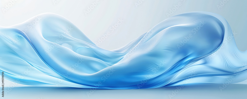 Poster abstract blue wave is flowing and forming a smooth shape on a light background