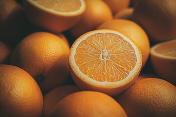 Oranges on the market. Oranges background. Close up of oranges. Generative AI