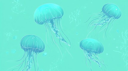 Illustration of vibrant jellyfish swimming gracefully in turquoise waters.