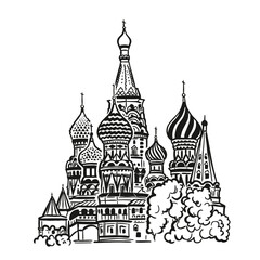 Naklejka premium Saint Basil's Cathedral in the center of Moscow, Russia. Vector illustration in doodle style, sketch