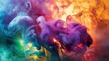 Obraz premium Abstract colorful smoke swirls on a black background.