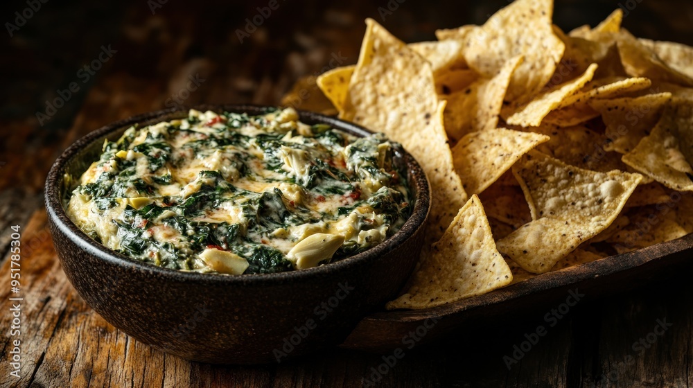 Poster Spinach and Artichoke Dip with Tortilla Chips