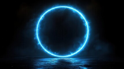Fototapeta premium futuristic blue neon circle pulsating against inky black background electric glow radiating outwards sleek minimalist design with cyberpunk aesthetics digital era artwork
