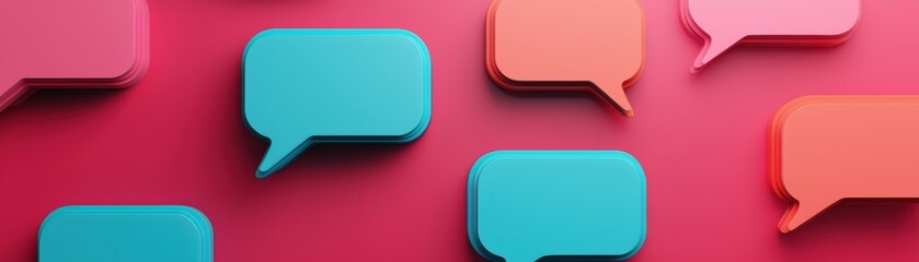 Fototapeta premium Colorful speech bubbles on a vibrant background, ideal for communication, messaging or social media concepts.