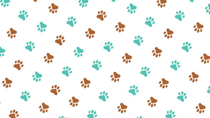 Green and brown  seamless pattern of dog or cat paw print for t-shirts, backgrounds, patterns, websites, showcases design, greeting cards, child prints, wallpapers etc