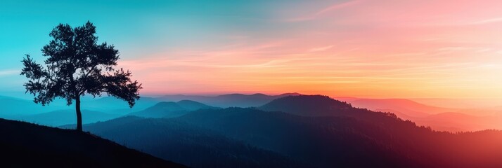 Serene Tree Silhouette at Sunset, Perfect Background with Copyspace for Inspirational Themes