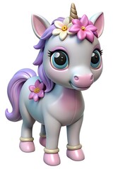 Cute unicorn with a flower crown on a white background