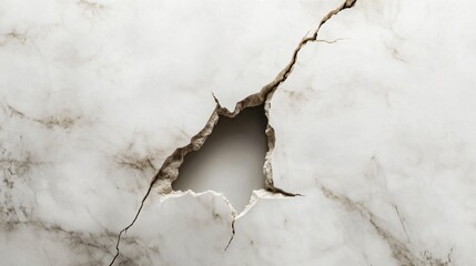 Fototapeta premium Realistic crack in a marble wall leading to a small hole with jagged edges