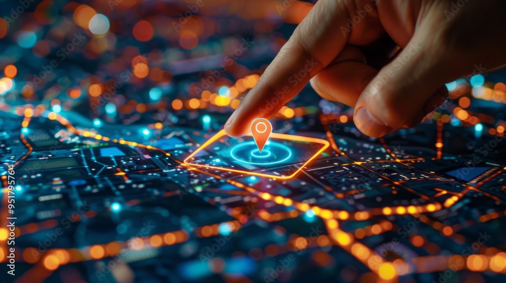 Poster A hand pointing to a glowing square on a computer screen