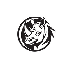 Fototapeta premium Monochrome Vector Design Featuring Horned Rhino Logo Inside a Perfect Circle Shape