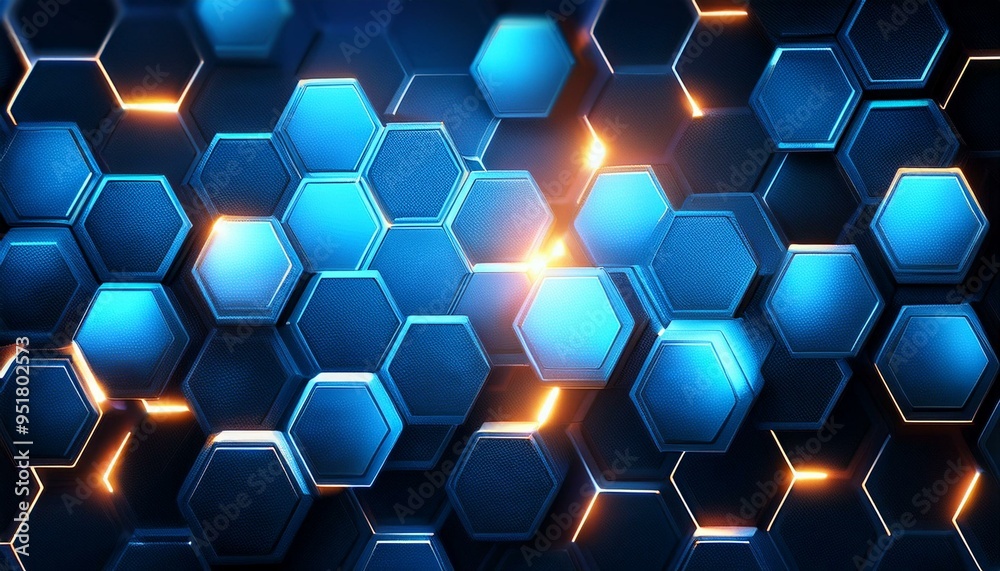 Wall mural abstract background hexagon pattern with glowing lights