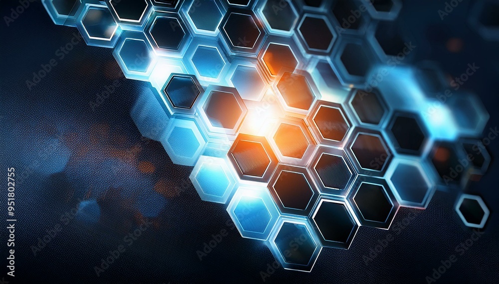 Wall mural abstract background hexagon pattern with glowing lights