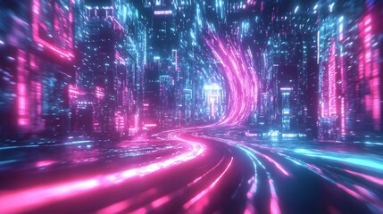 Obraz premium Cosmic Ray Quantum Laser Tag in Glowing Neon Particles Swirling Through a Futuristic Energy Field