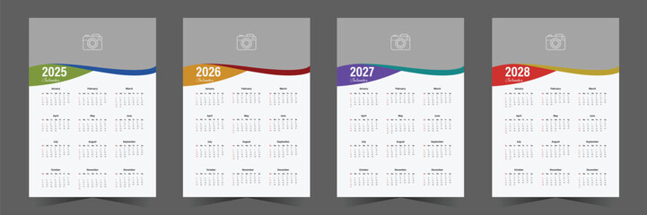 modern calendar design template for 2025, 2026, 2027, 2028 with abstract shape