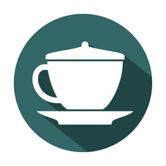 Obraz premium Icon of a glass or cup with a lid and a small saucer, vector illustration isolated on white background, easy to edit and scale EPS file. For logos, icons, graphic design elements etc.