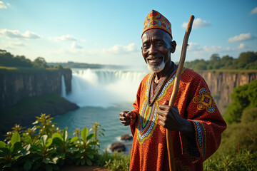 Elderly Zimbabwean Man in Dashiki by Victoria Falls