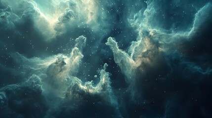 Fototapeta premium Shimmering Cosmic Nebula Ethereal Particles Cascading Through Infinite Celestial Expanse
