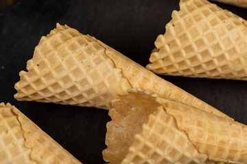 several waffle cones for ice cream