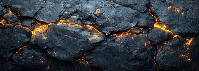 A textured Halloween-themed background featuring black stone with glowing orange veins. Perfect for Halloween promotions and mobile web designs with copy space.