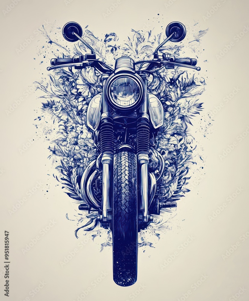 Poster A stylized motorcycle surrounded by artistic floral elements.