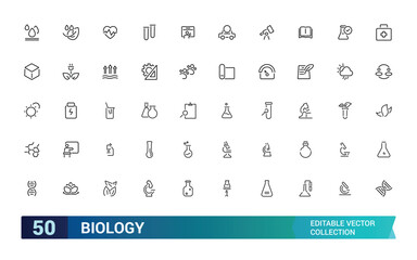 Set of biology icons. Thin linear style icons pack. Vector illustration. Editable stroke icons.