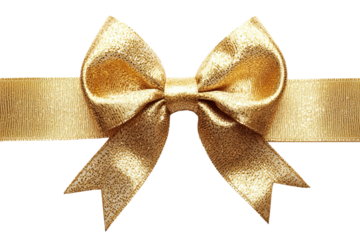 Gold ribbon bow design for elegant gift wrapping.