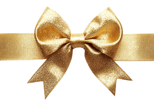 Gold ribbon bow design for elegant gift wrapping.