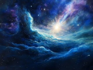 Obraz premium Captivating Cosmic Nebula Radiating Mystical Prismatic Sparks in a Starry Night Sky