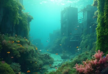 Underwater Cityscape: A Surreal Vision of Submerged Urban Architecture