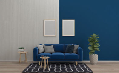 Beautiful Dark Blue Couch With Beautiful Dark Blue Wall Background - 1