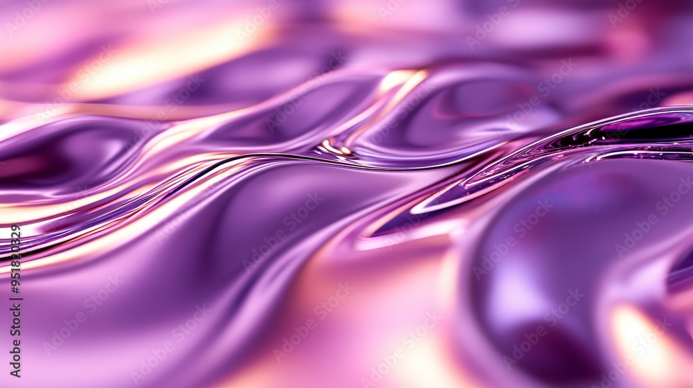 Sticker colorful abstract liquid surface with smooth waves in purple tones