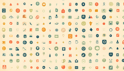 Repeating small icons, like stars, dots, or simple symbols, evenly spaced on a neutral background for a subtle pattern.
