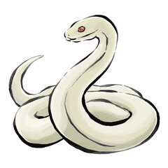 白蛇の手描き筆風イラスト