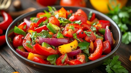 Bulgarian national cuisine: Shop salad with chili pepper.