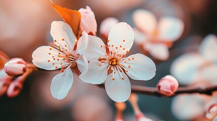 Closeup Spring Cherry Blossoms Blooming in Oregon generative ai