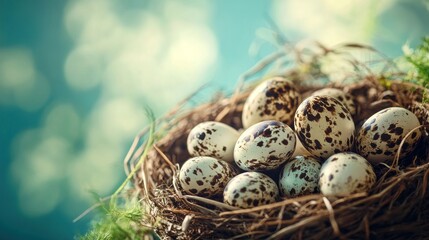 Obraz premium Quail Eggs in a Nest