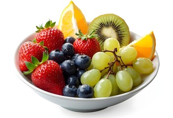 Fresh Fruit Bowl with Strawberries, Blueberries, Grapes, and Kiwi