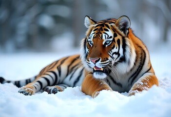 Majestic Tiger Resting in the Snow