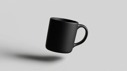 Modern Coffee Mug with Clean Lines in Mid-Air on Isolated White Background