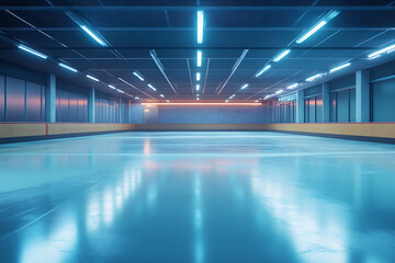 Fototapeta premium Ice skating rink for skating, featuring a smooth, frozen surface ideal for recreational and professional ice skating activities.