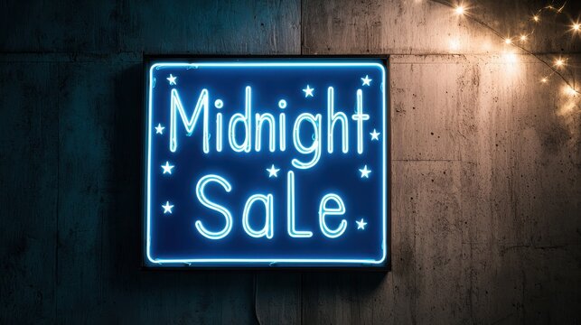 A neon sign that says Midnight Sale
