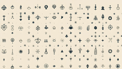 Fototapeta premium Repeating small icons, like stars, dots, or simple symbols, evenly spaced on a neutral background for a subtle pattern.
