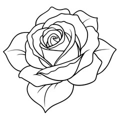 Rose silhouette with leaves. Flower vector illustration