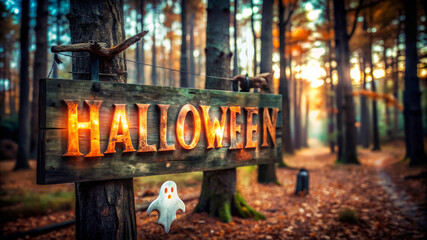 Spooky Halloween Sign In The Woods