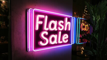 A neon sign that says "Flash Sale" in pink letters