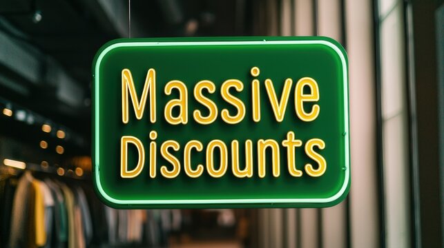 A neon sign that says Massive Discounts