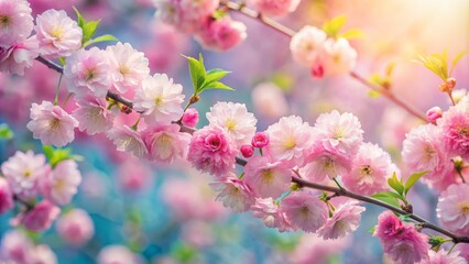 Delicate Pink Cherry Blossoms in Soft Sunlight, Floral , Spring , Nature , Bloom